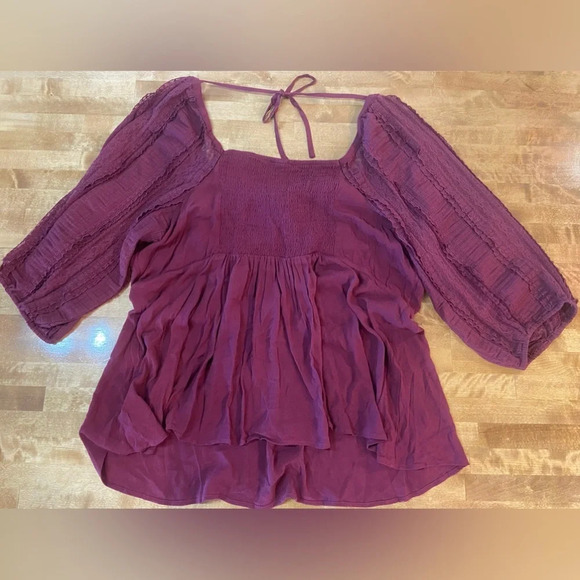 TORRID 3/4 Sleeve Zinfandel Red Blouse Tie Back and Front Plus Size 4X NWT - Picture 3 of 9